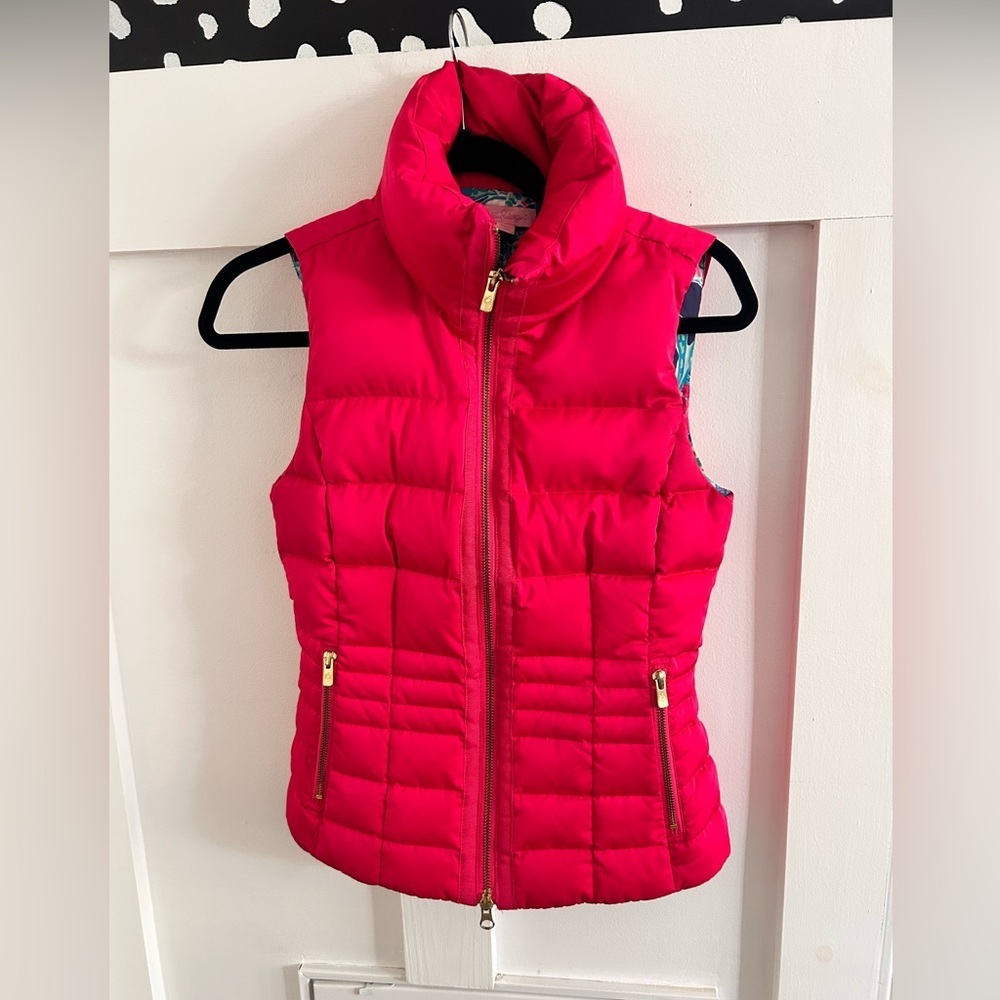 Lilly Pulitzer Women's Syd Full Zip Puffer Vest in a dark hot pink color